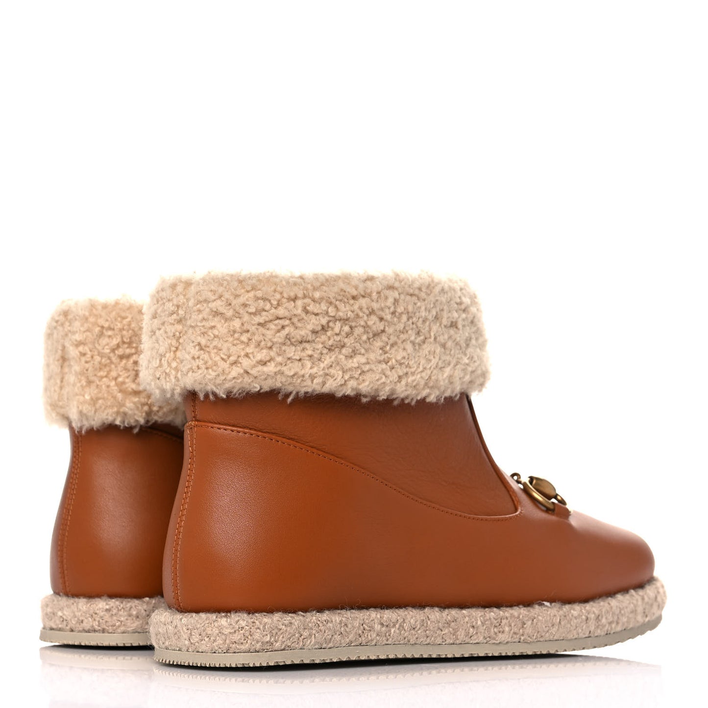 Calfskin Wool Womens Fria Horsebit Ankle Boots 36 New Caramel Butterscotch