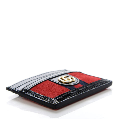 Gucci Suede Patent Ophidia Card Holder Hibiscus Red Black 4 of 7