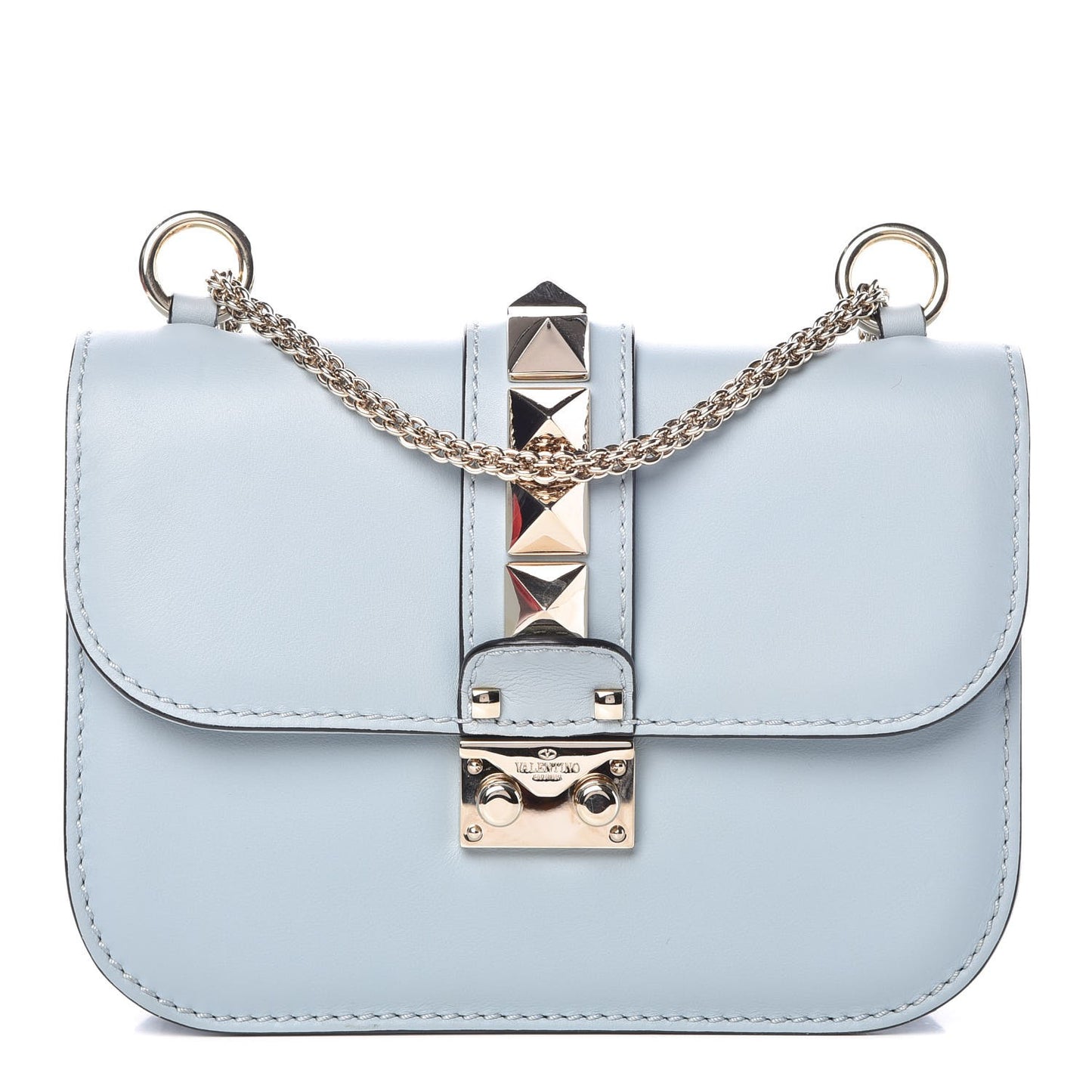 Vitello Small Glam Lock Rockstud Flap Sky Sorbet