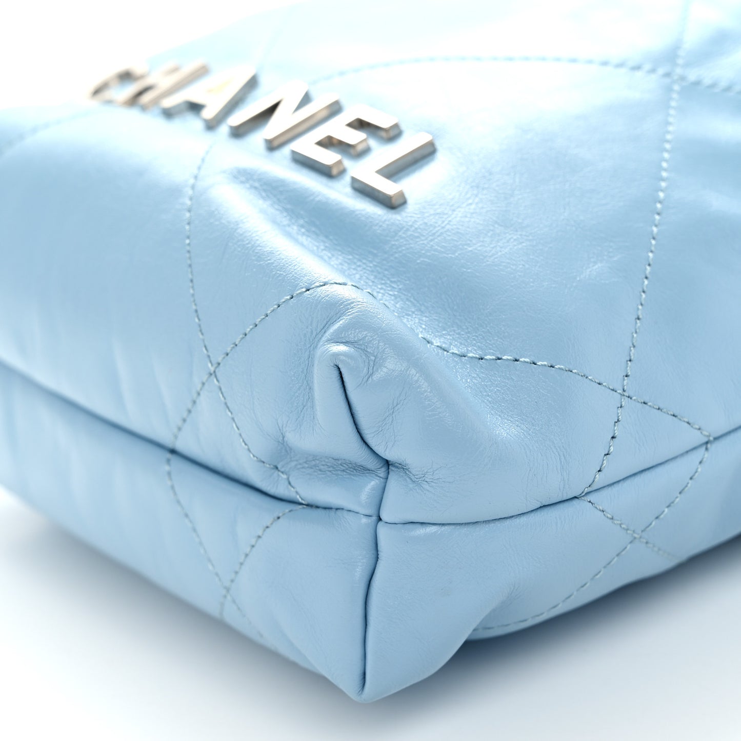 Shiny Calfskin Quilted Mini Chanel 22 Light Blue