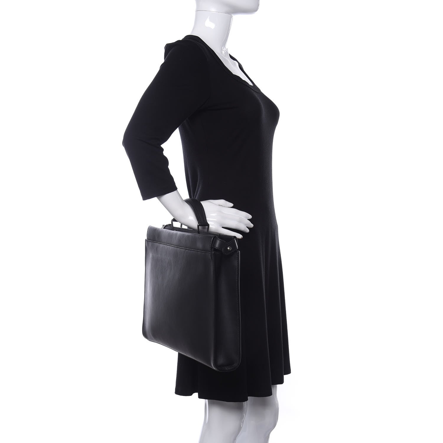 Fendi Vitello Grace FF 1974 Embossed Large Peekaboo Iconic Fit Satchel Black 2 of 8