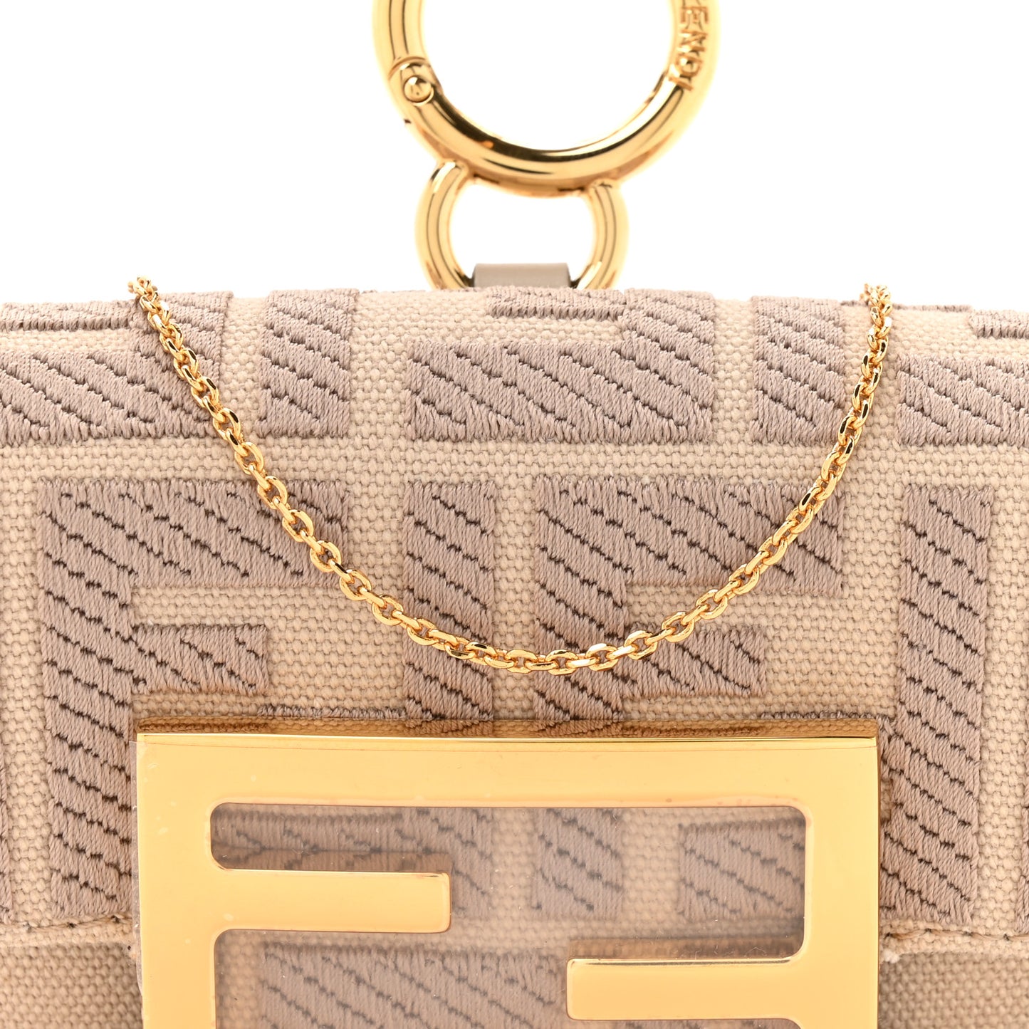 Canvas Vitello King FF Embroidered Nano Maxi Buckle Baguette Charm Nuvola