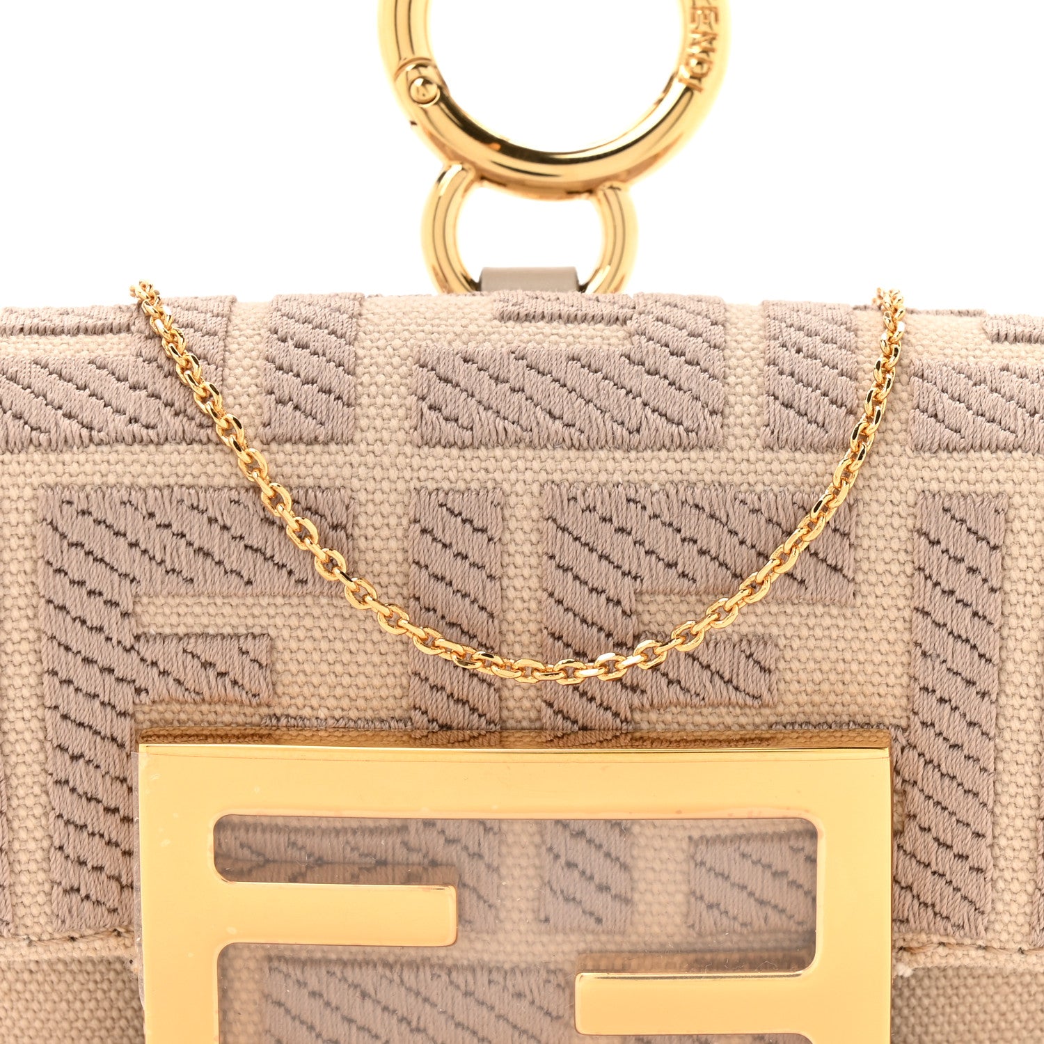 Fendi Canvas Vitello King FF Embroidered Nano Maxi Buckle Baguette Charm Nuvola 8 of 11