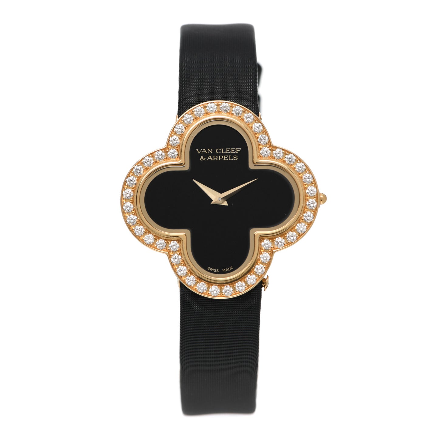 18K Rose Gold Diamond Bezel Onyx 30mm Alhambra Talisman Quartz Watch