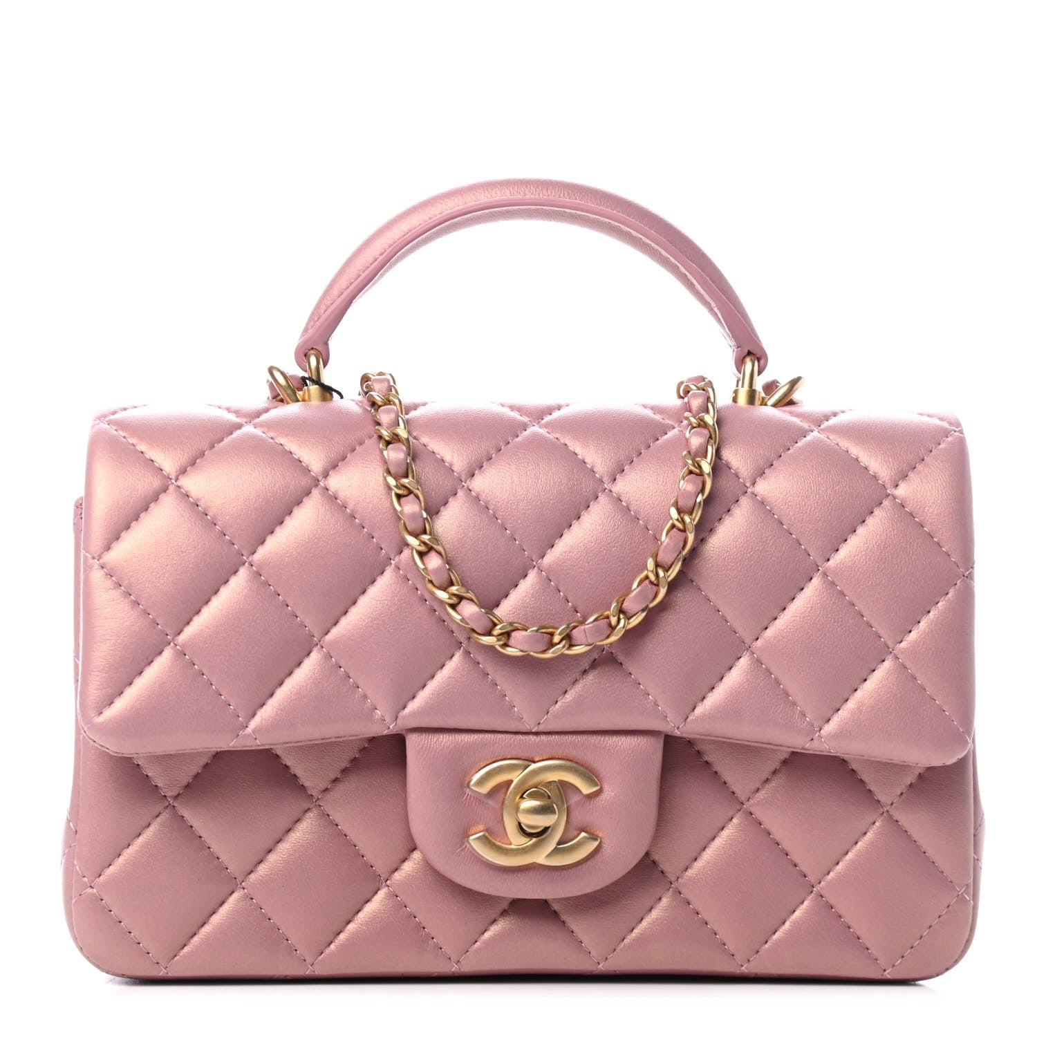 Chanel Iridescent Lambskin Quilted Mini Top Handle Rectangular Flap Pink 1 of 5