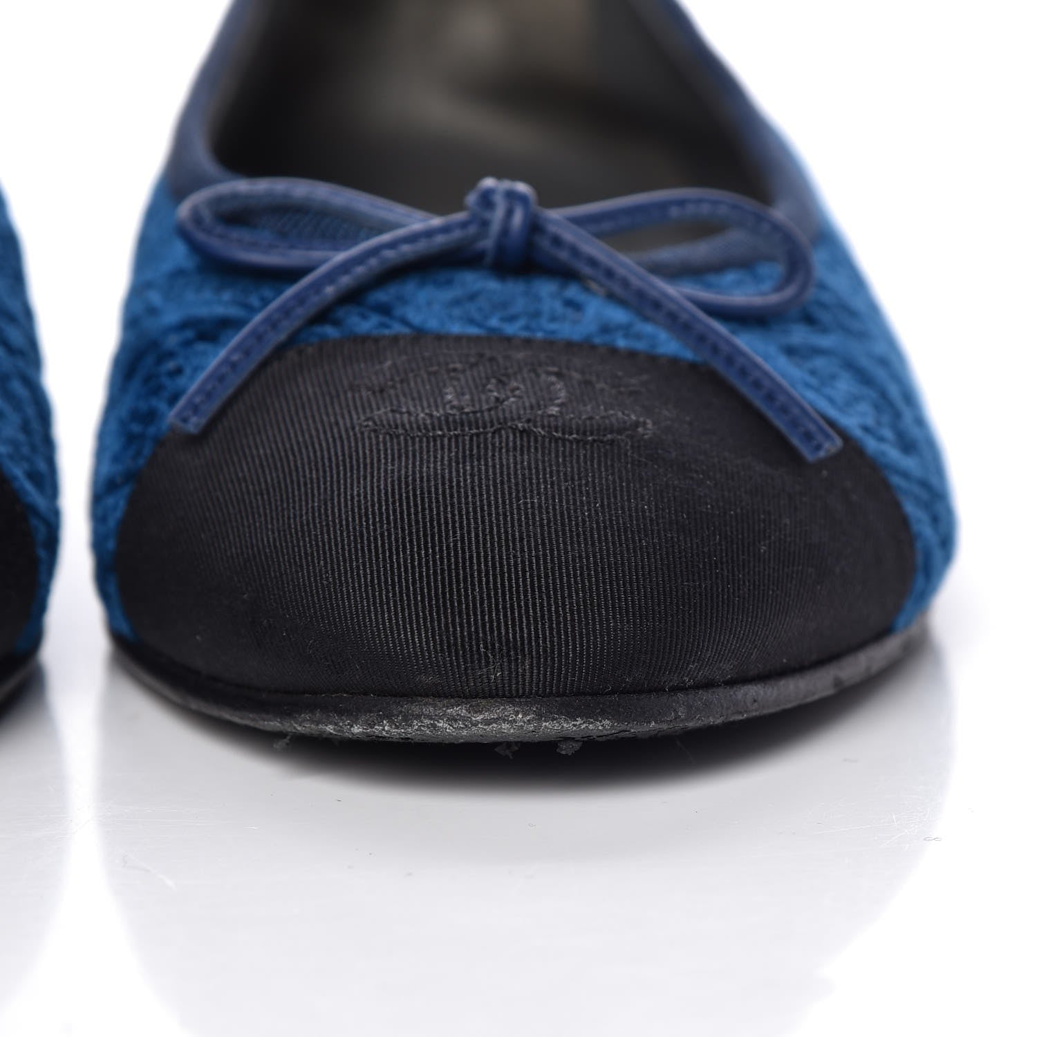 Chanel Silk Velvet Grosgrain Bow CC Ballet Flats 39.5 Navy Black 11 of 17
