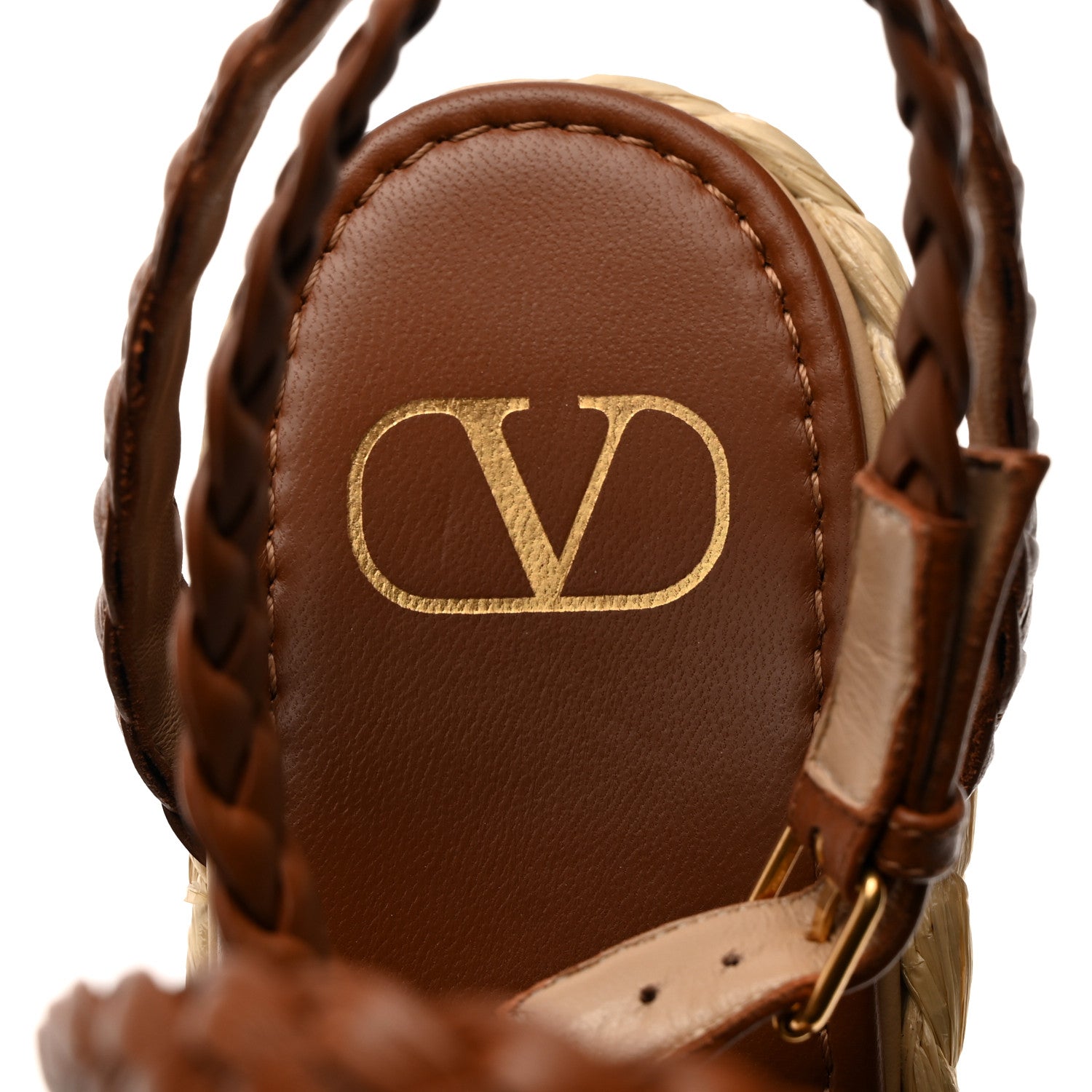 Valentino Garavani Pebbled Calfskin VLogo Ankle Wrap Espadrille 45/90mm Platform Wedge Sandals 41 Saddle Brown 6 of 9