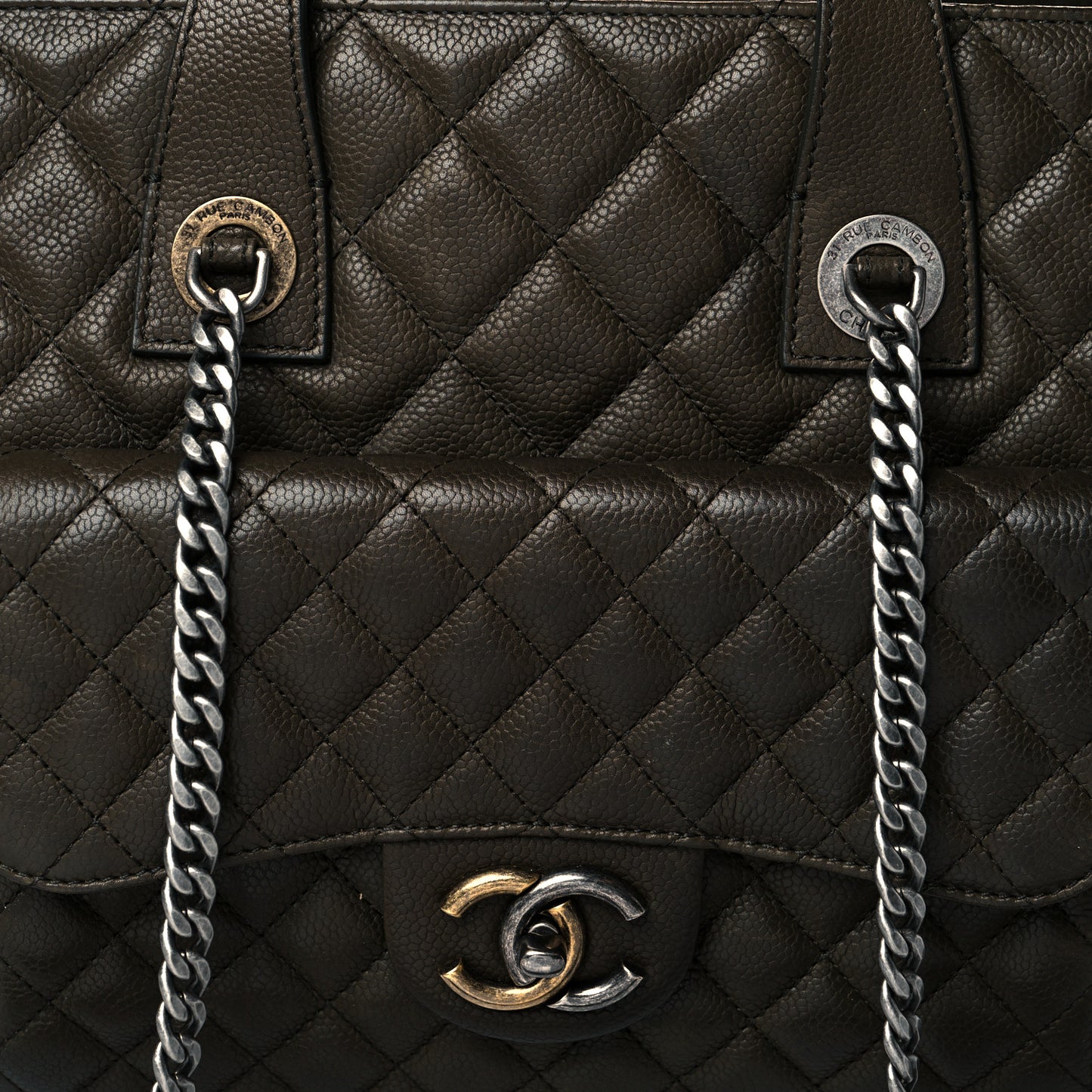 Caviar Quilted Large Casual Pocket Tote Khaki