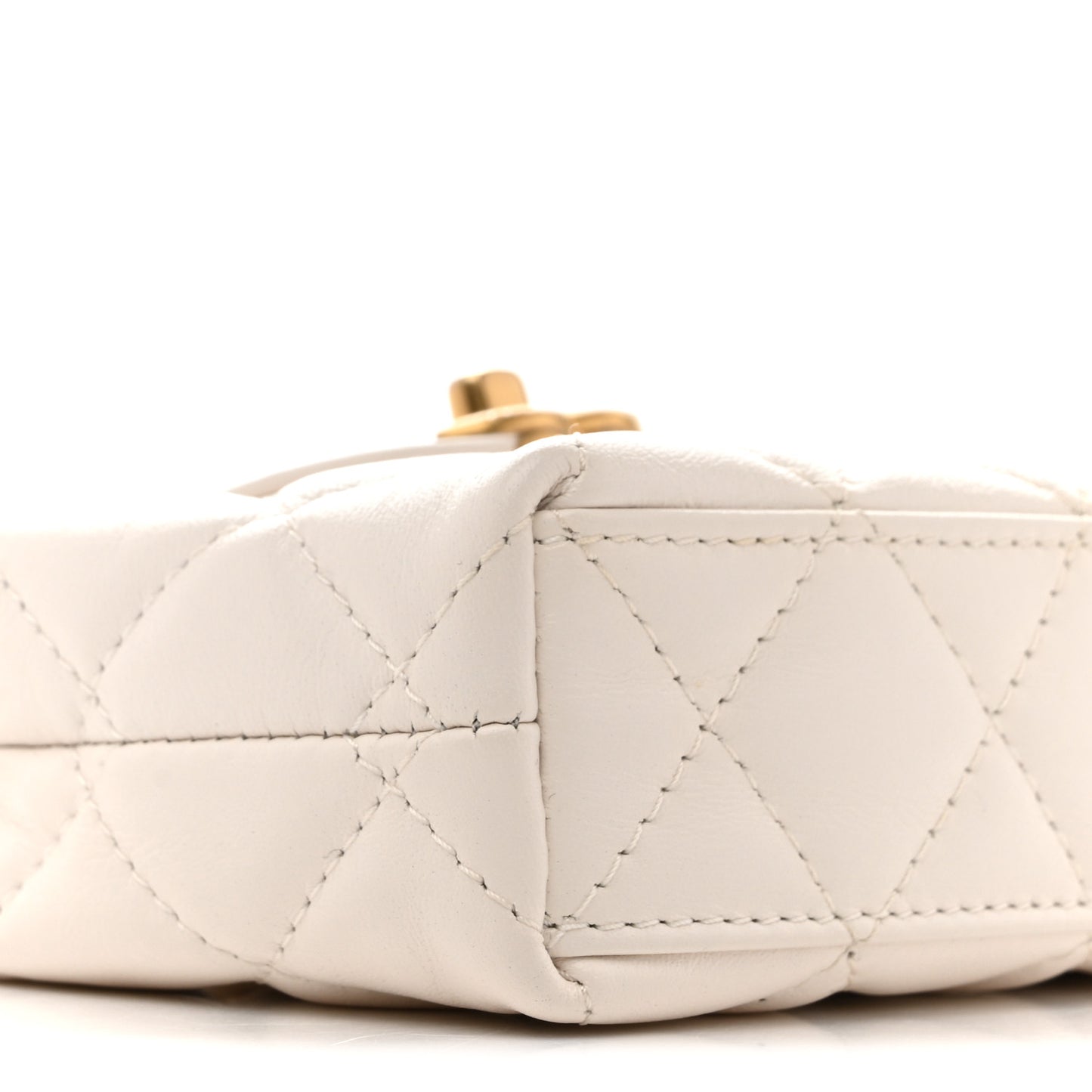 Shiny Aged Calfskin Quilted Mini Nano Kelly Shopper White