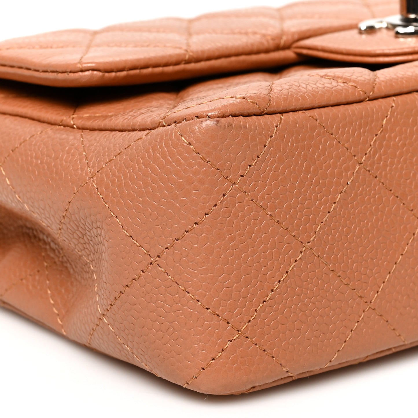Caviar Quilted Mini Rectangular Flap Light Brown