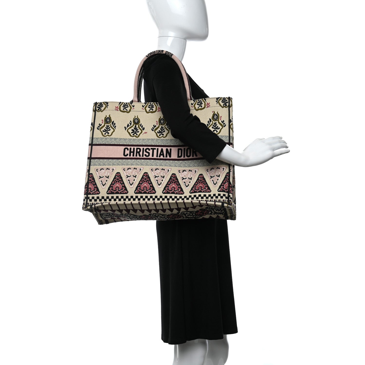 Christian Dior Canvas Embroidered Geometric Book Tote Multicolor 2 of 13