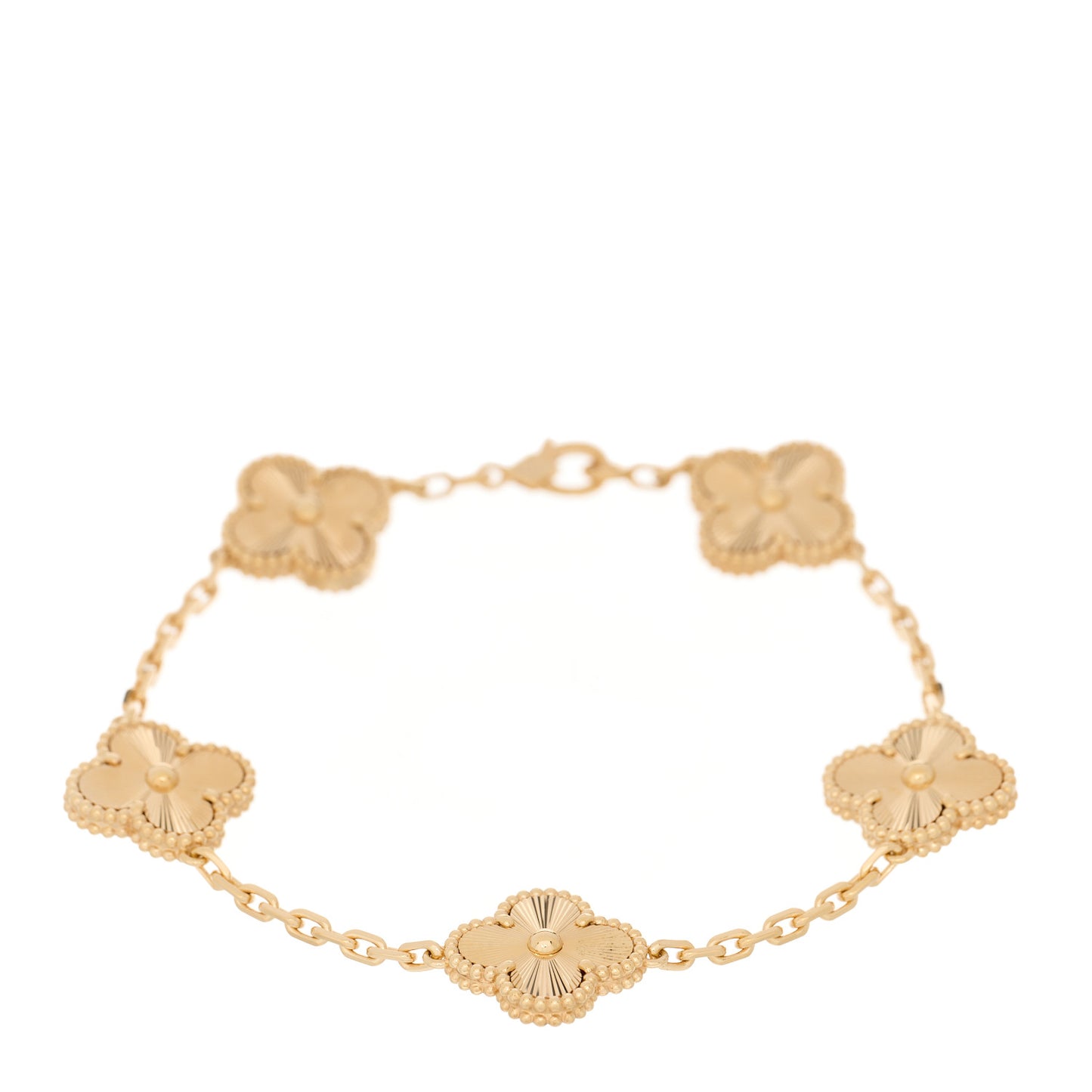 18K Yellow Gold 5 Motifs Guilloche Vintage Alhambra Bracelet