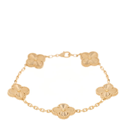 Van Cleef & Arpels 18K Yellow Gold 5 Motifs Guilloche Vintage Alhambra Bracelet 1 of 4