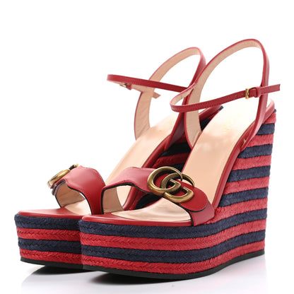 Gucci Lifford Calfskin Aitana Espadrille Platform 45/130mm Wedge Sandals 38 Hibiscus Red 3 of 9