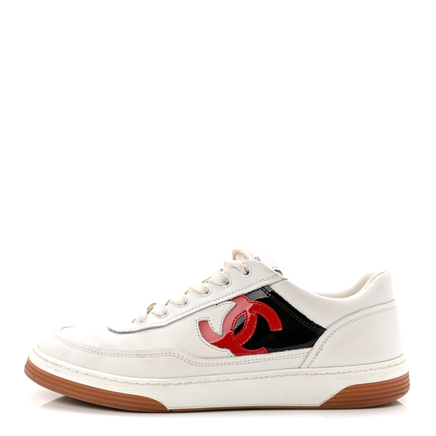 Calfskin Patent Womens CC Sneakers 38 White Black Red