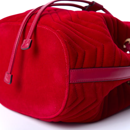 Gucci Velvet Matelasse GG Marmont Bucket Bag Hibiscus Red 9 of 9
