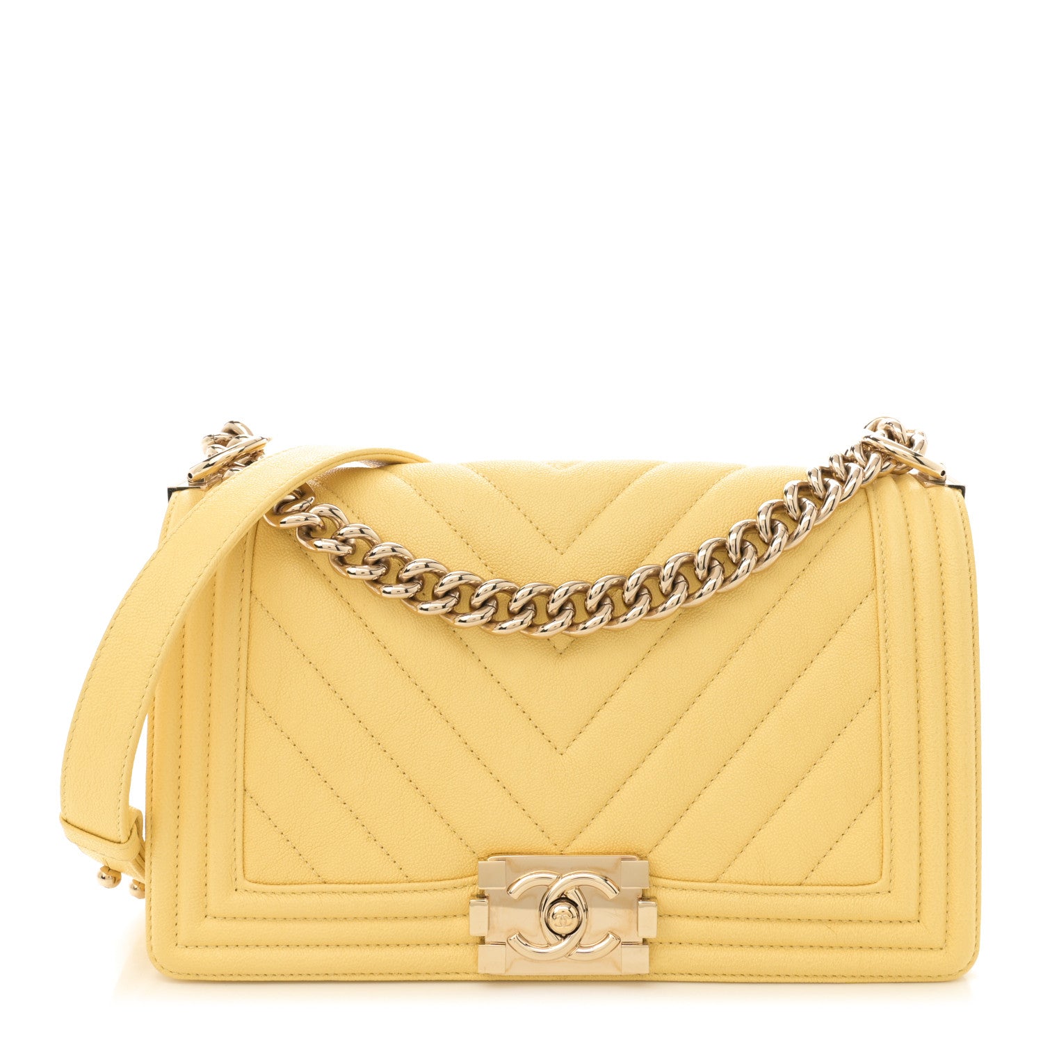 Chanel Caviar Chevron Quilted Medium Boy Flap Yellow 1 of 11