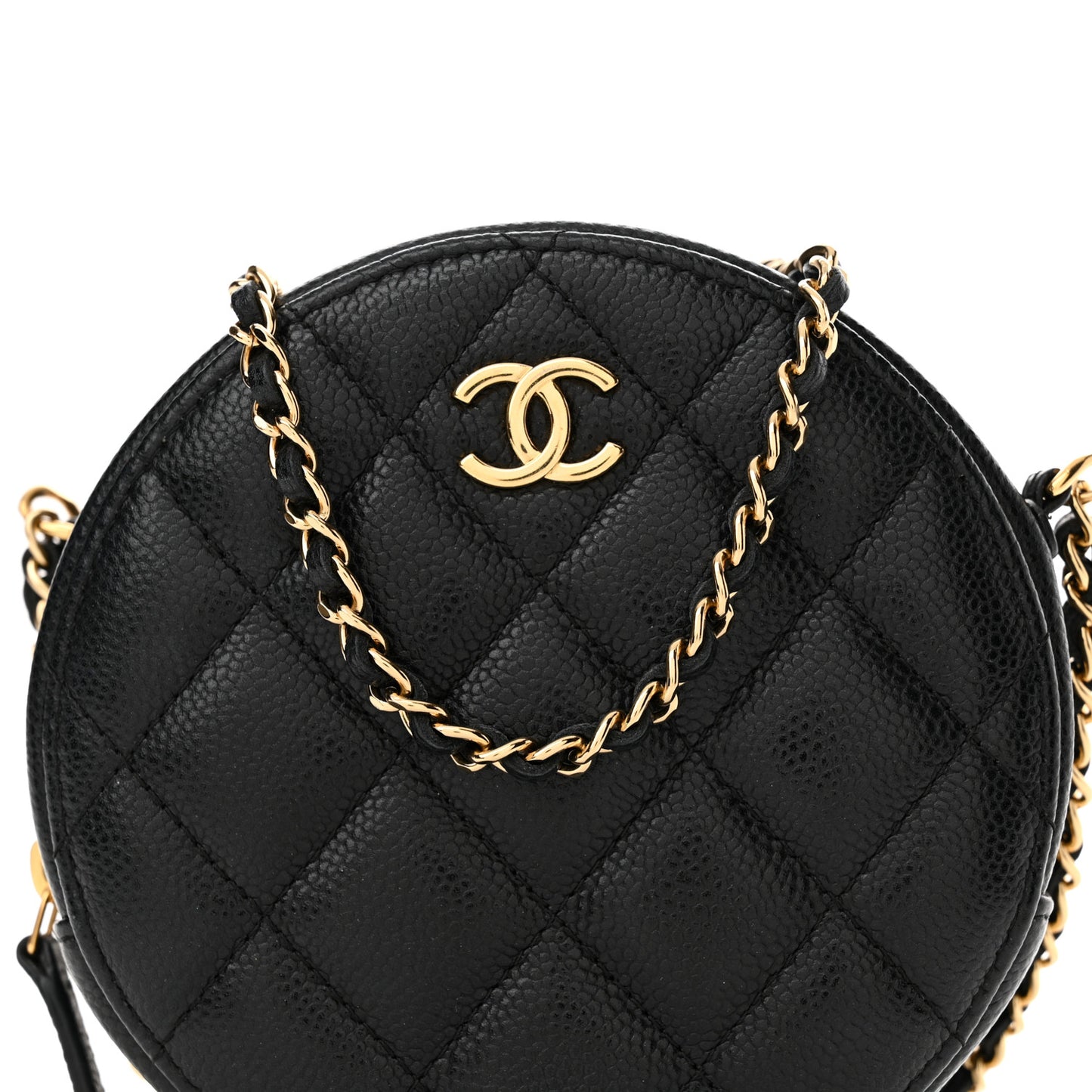 Caviar Quilted Round Coco Clutch With Chain Black