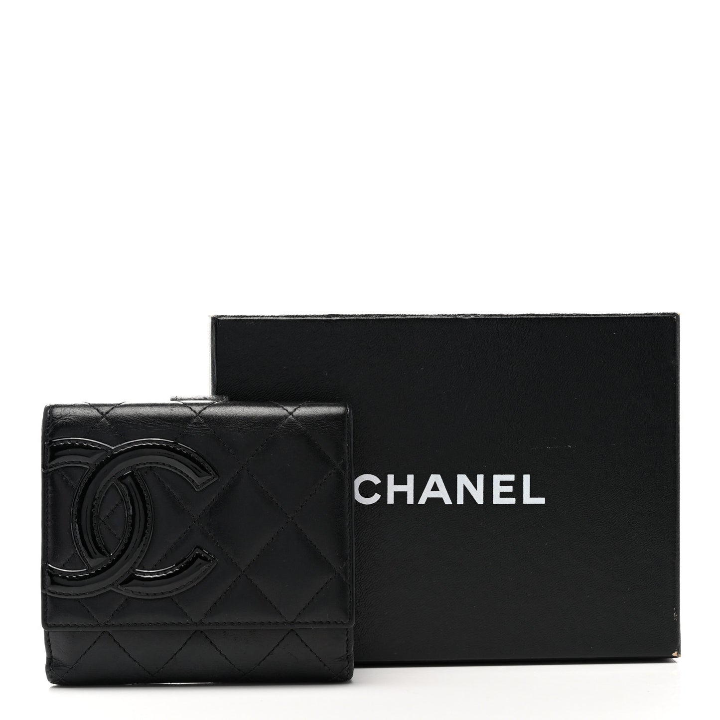 Lambskin Quilted Cambon Flap Wallet Black