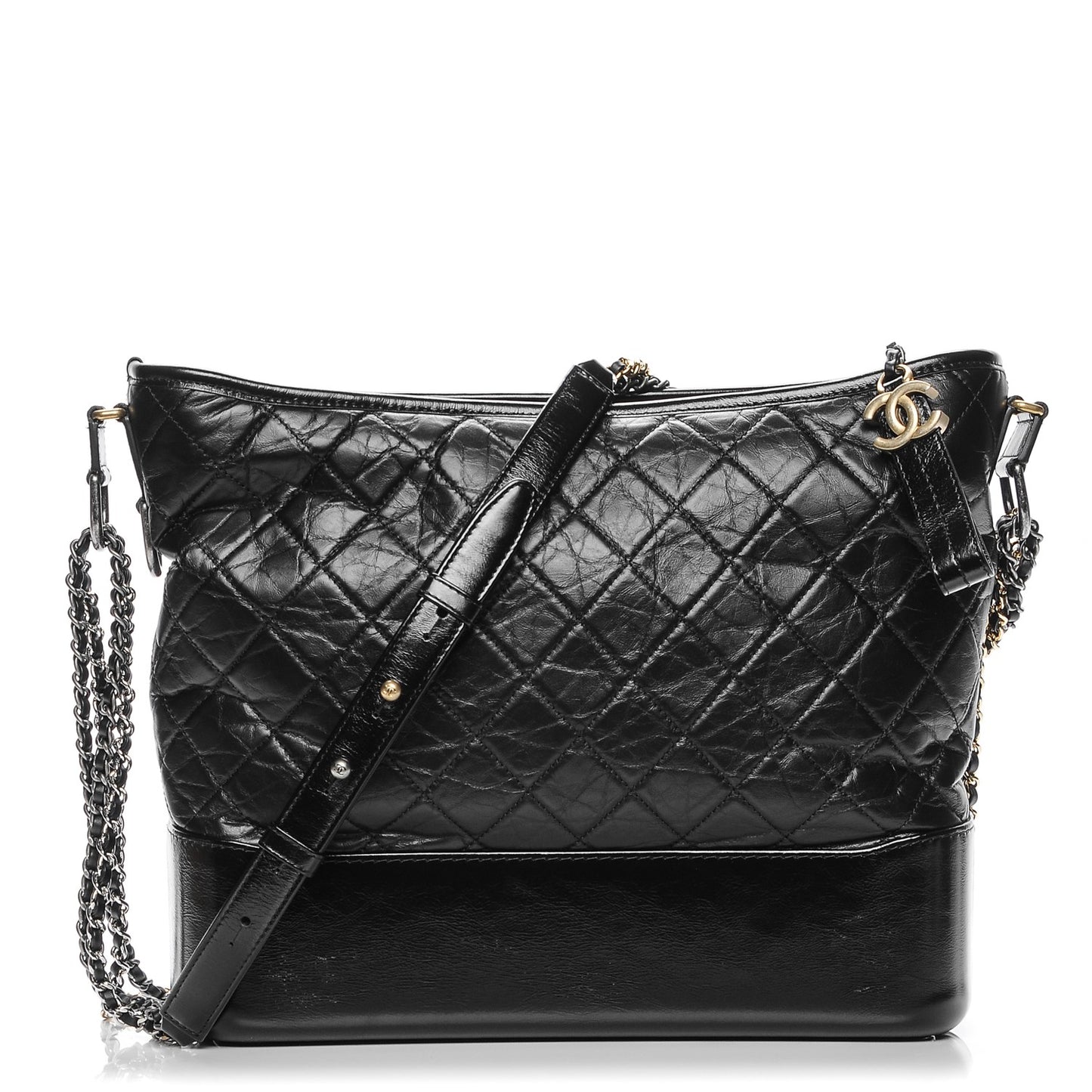 Aged Calfskin Quilted Large Gabrielle Hobo Black