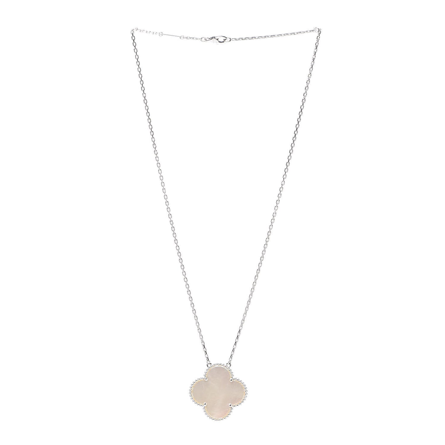 18K White Gold Mother of Pearl Magic Alhambra Pendant Necklace