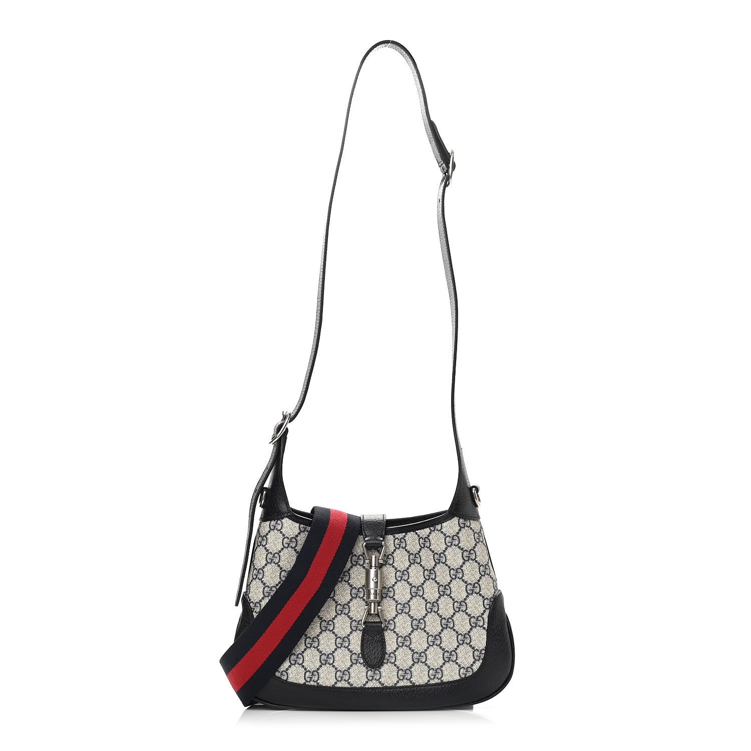 Gucci GG Supreme Monogram Textured Dollar Calfskin Web Small Jackie 1961 Hobo Beige Blue 1 of 10