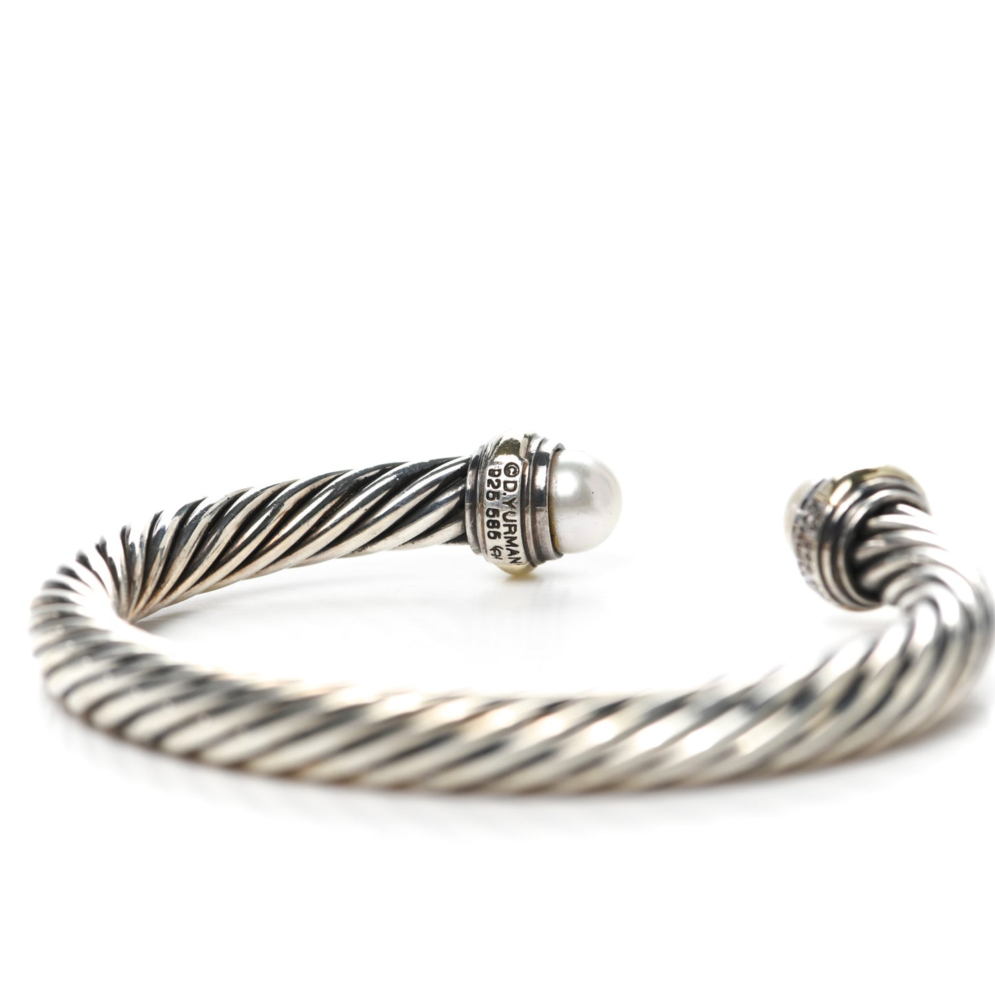 Sterling Silver 14K Yellow Gold Pearl 7mm Cable Classics Bracelet