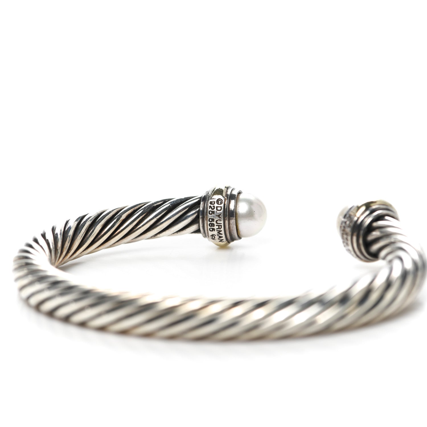 David Yurman Sterling Silver 14K Yellow Gold Pearl 7mm Cable Classics Bracelet 4 of 4