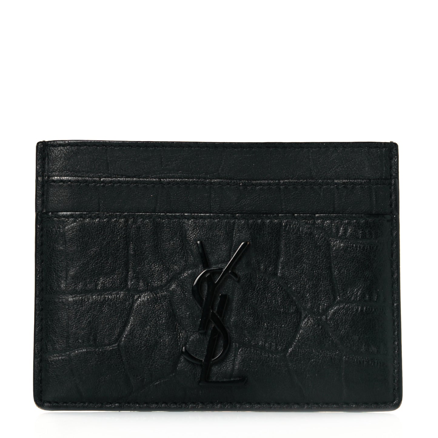 Calfskin Crocodile Embossed Monogram Credit Card Case Black