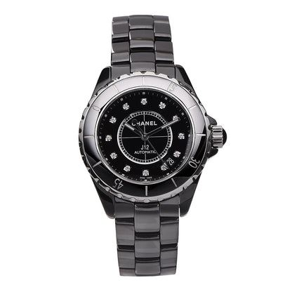 Chanel Stainless Steel Ceramic Diamond 38mm J12 Automatic Watch Black 1 of 8