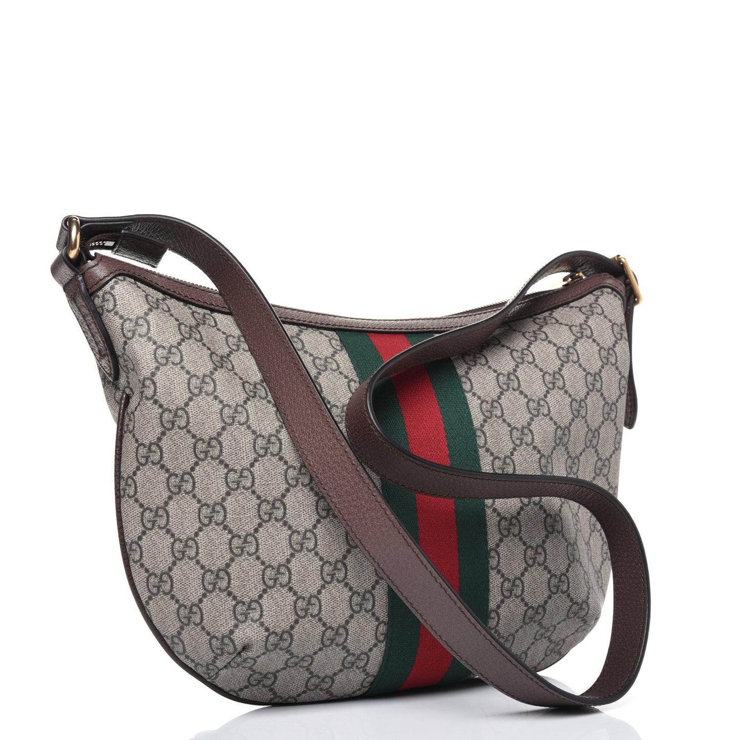 GG Supreme Monogram Web Small Ophidia Half Moon Hobo Brown
