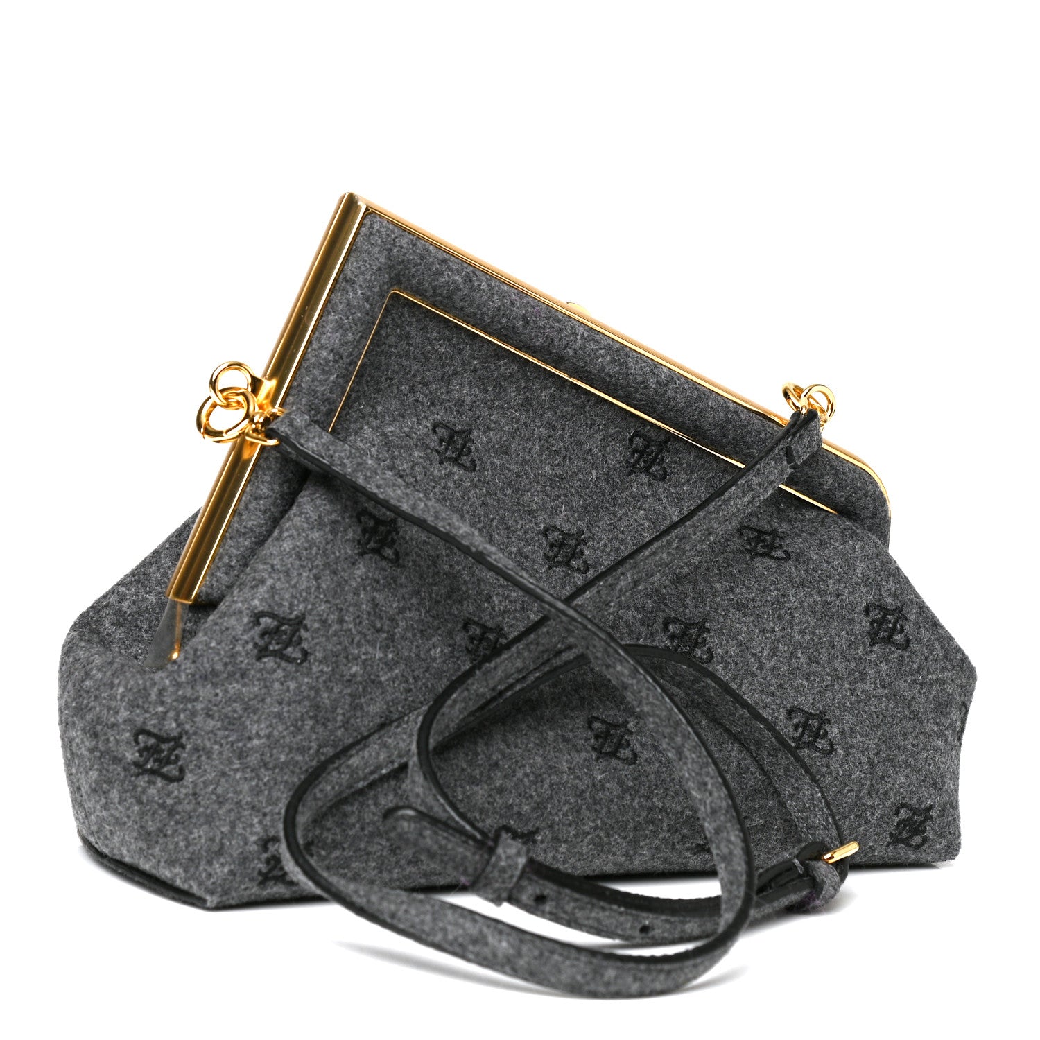 Fendi Flannel Karligraphy Embroidered Small Fendi First Grey