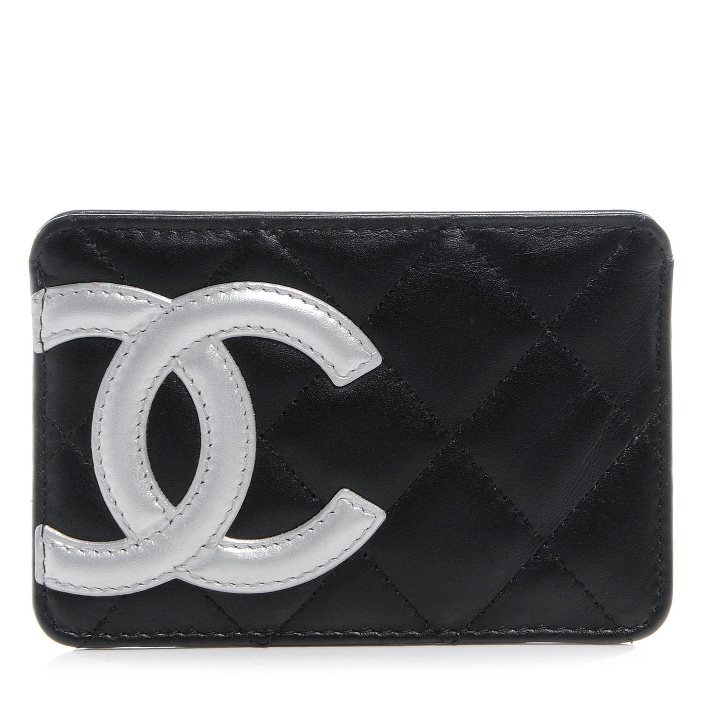 Calfskin Quilted Cambon Card Holder Black White
