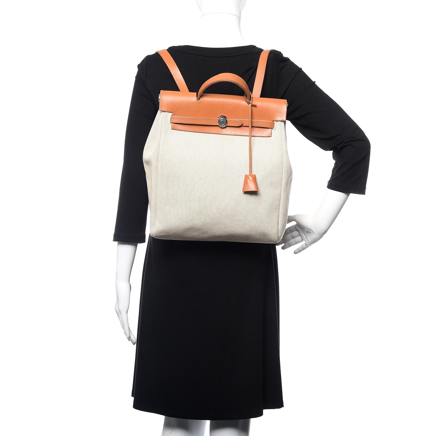 Hermes Toile Vache Calfskin Herbag 30 PM Backpack Natural 2 of 11