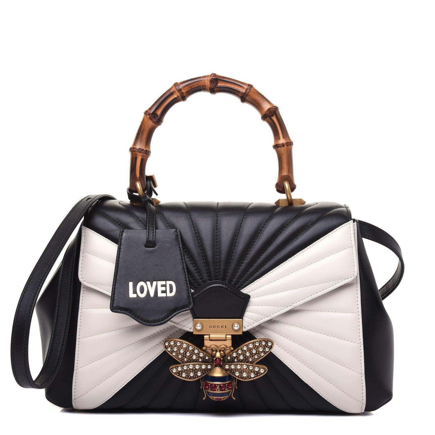 Gucci Calfskin Bamboo Trapuntata Queen Margaret Top Handle Bag Mystic White Black 1 of 19