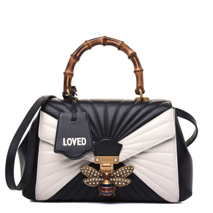 Gucci Calfskin Bamboo Trapuntata Queen Margaret Top Handle Bag Mystic White Black 1 of 19