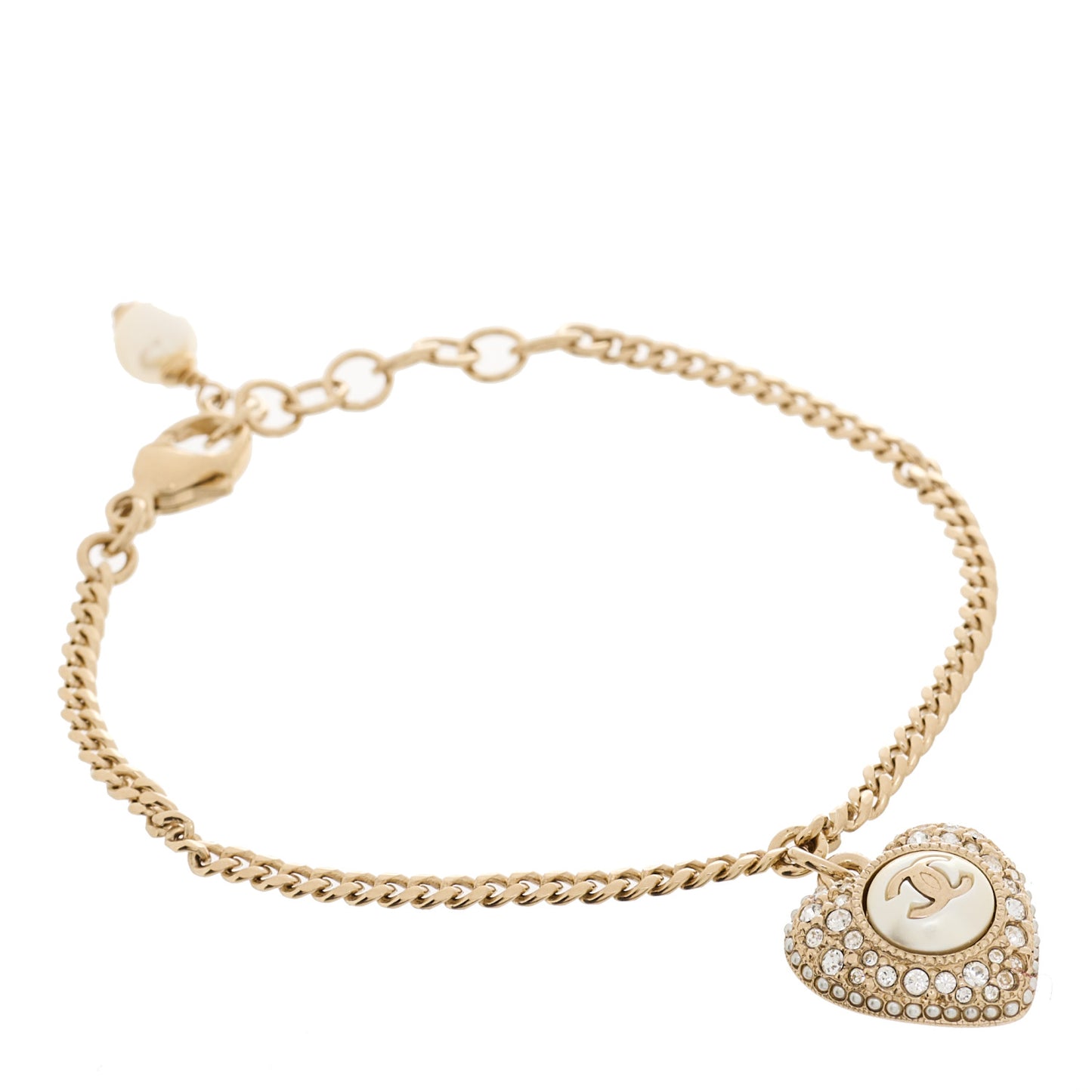 Crystal Pearl CC Heart Bracelet Gold