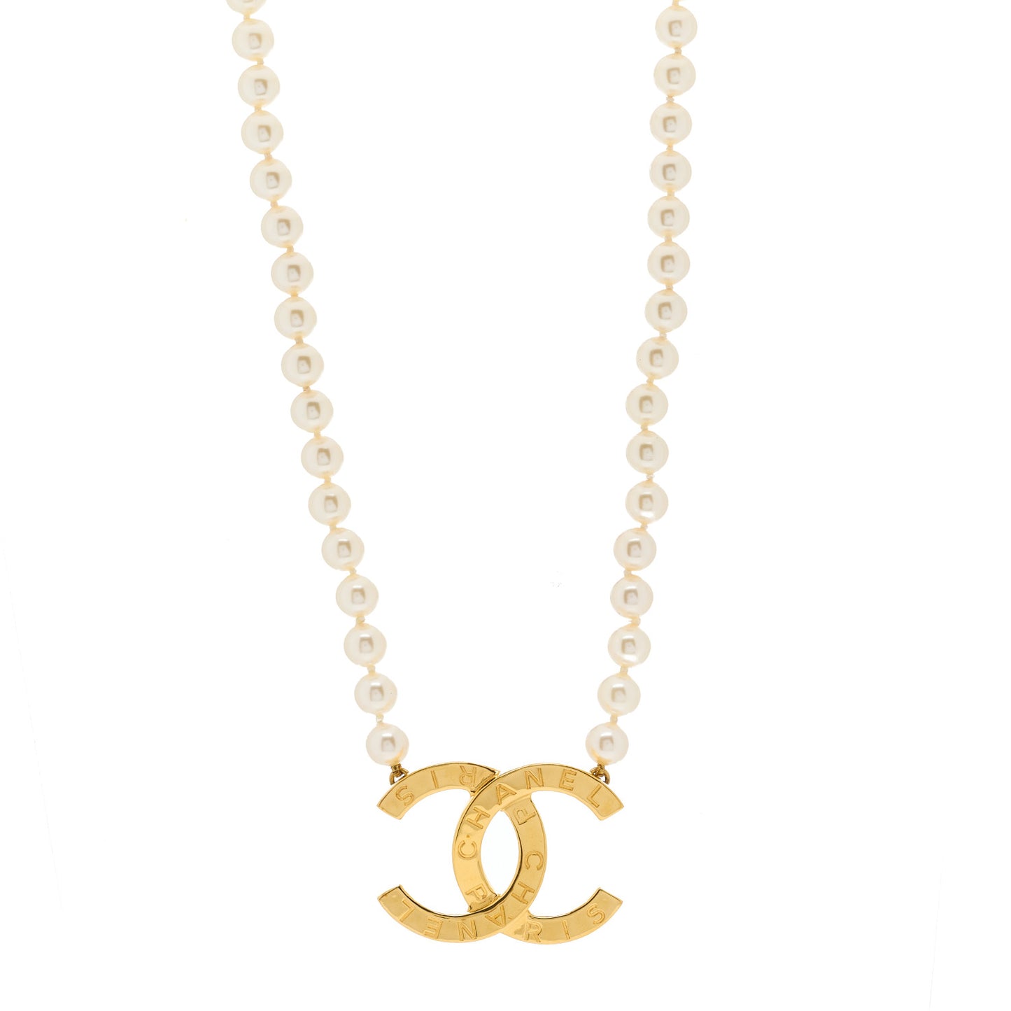 Pearl CC Paris Button Short Necklace Gold