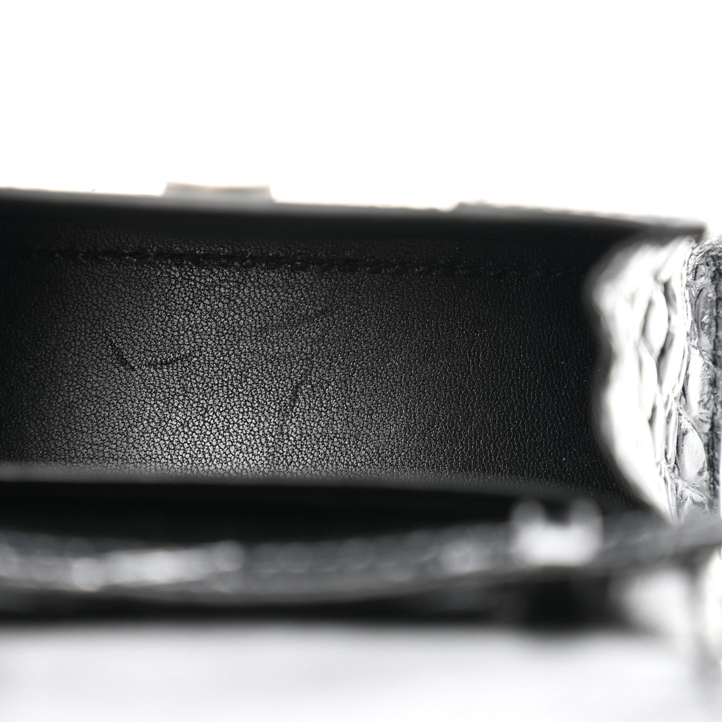 Shiny Calfskin Monochrome Crocodile Embossed Hourglass Top Handle Bag Mini Black