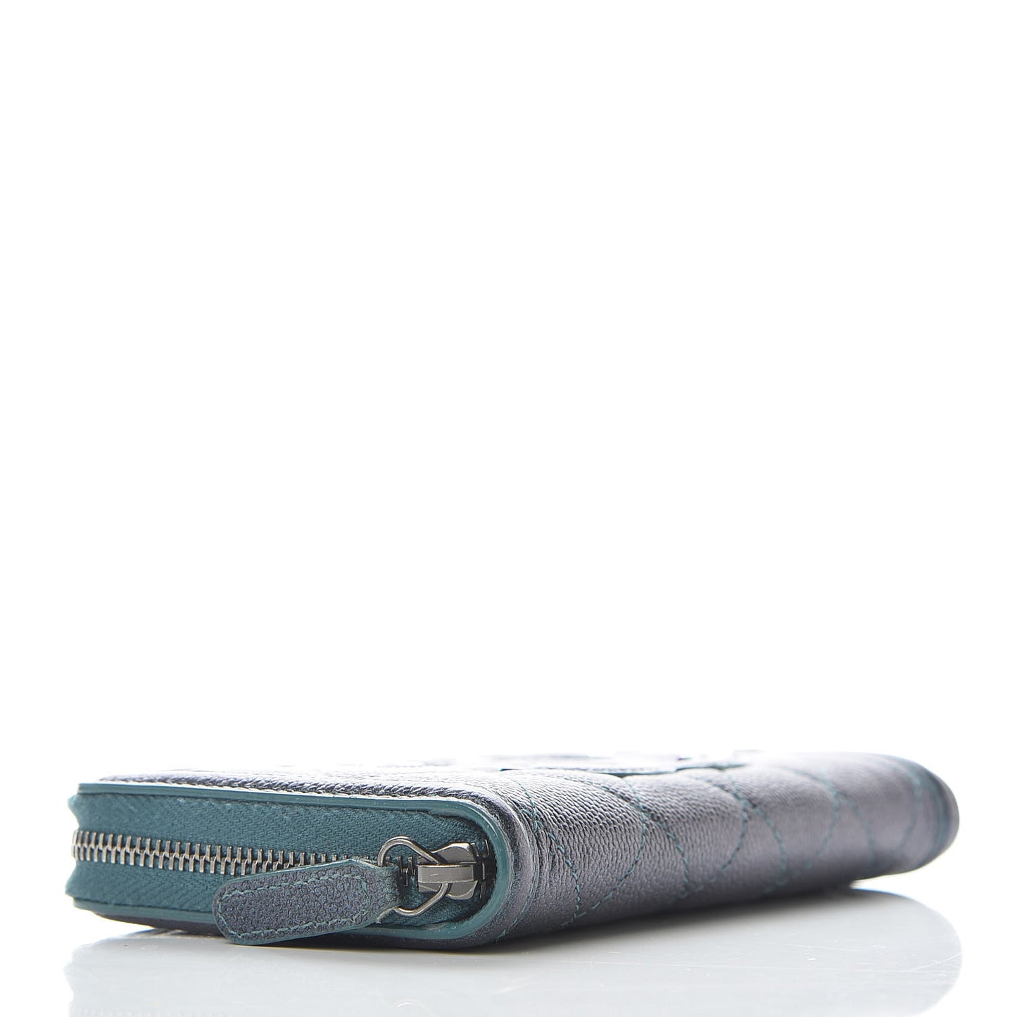 Iridescent Caviar Quilted Medium Filigree Zip Around Wallet Dark Turquoise