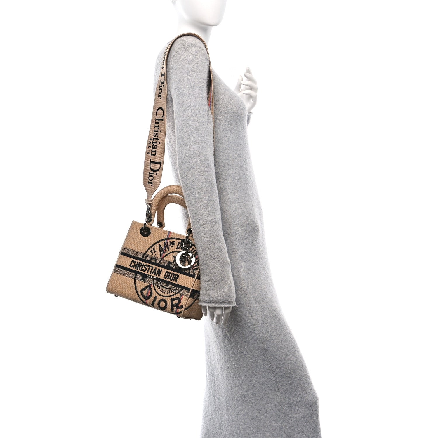 Christian Dior Canvas Jute Embroidered Medium Lady D-Lite Beige Multicolor 4 of 11