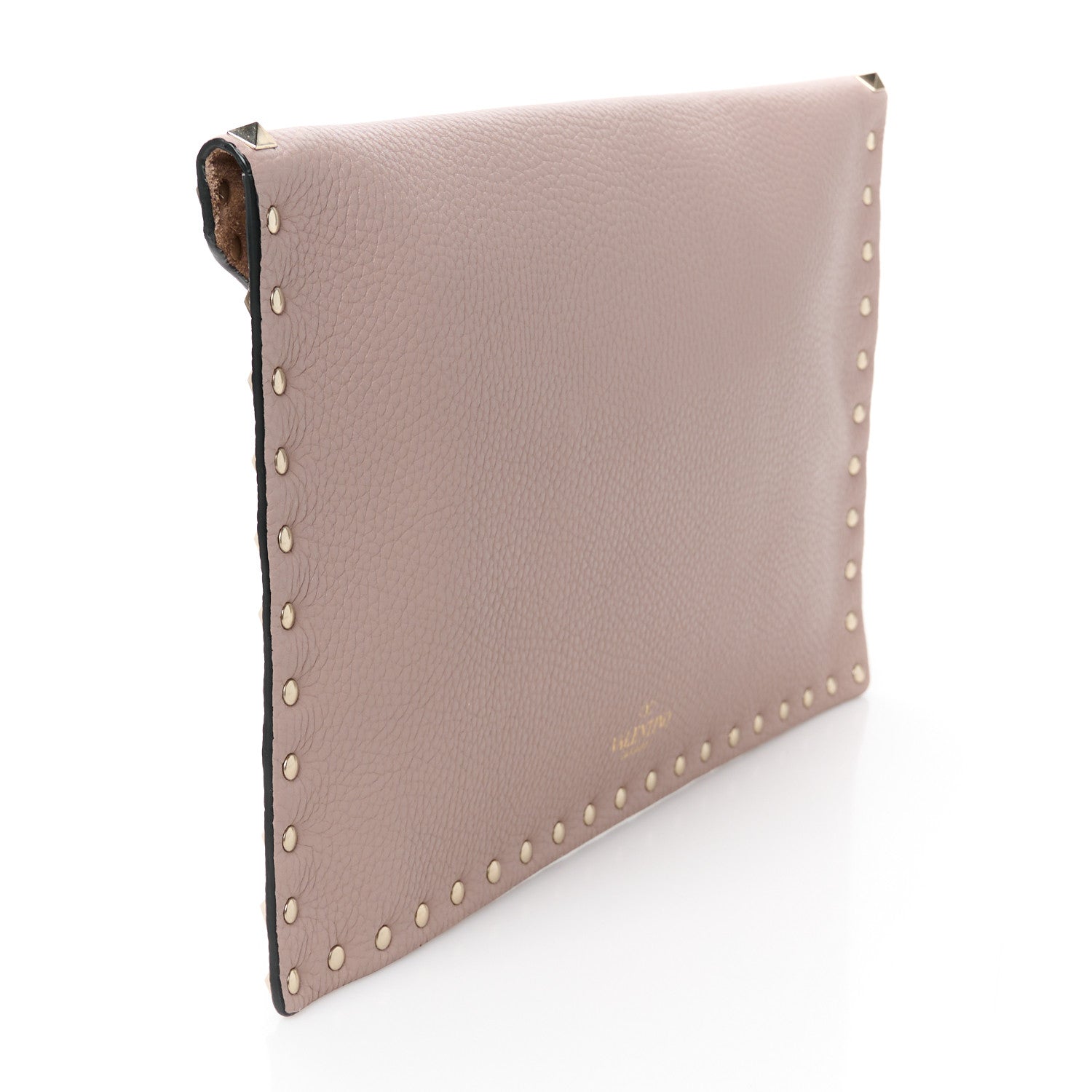 Valentino Garavani Pebbled Calfskin Large Rockstud Envelope Clutch Poudre 3 of 10