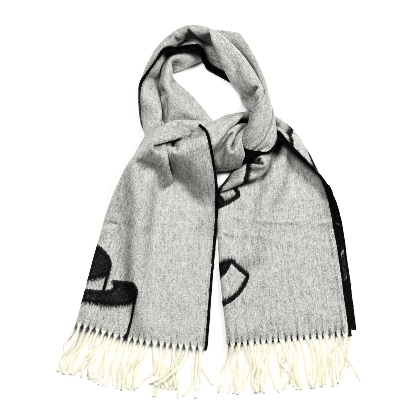 CC Fringe Stole Black White