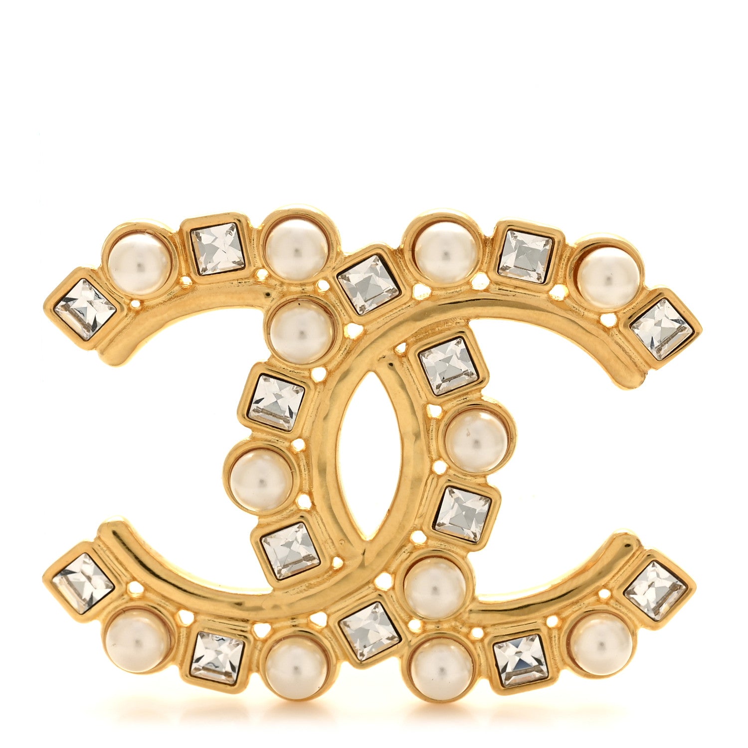Chanel Crystal Pearl CC Brooch Gold 1 of 5