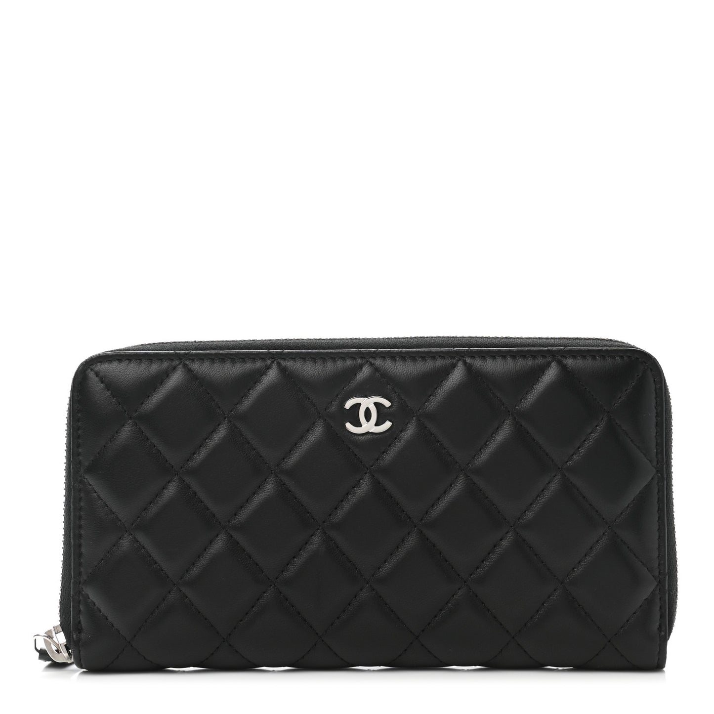 Lambskin Quilted Large Gusset Zip Around Wallet Black