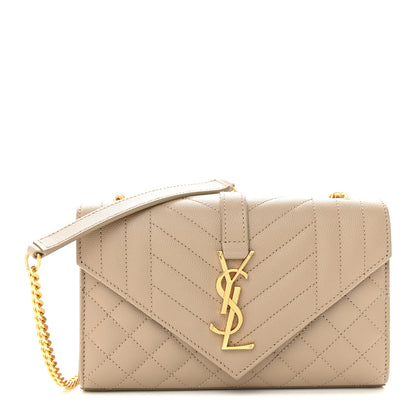 Saint Laurent Grain De Poudre Textured Mixed Matelasse Triquilt Small Monogram Satchel Dark Beige 1 of 9
