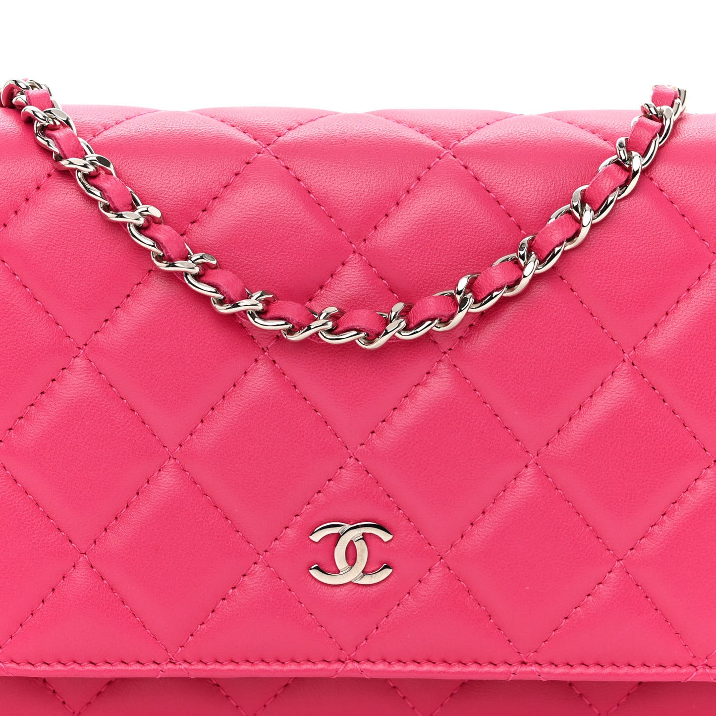 Lambskin Quilted Wallet On Chain WOC Pink
