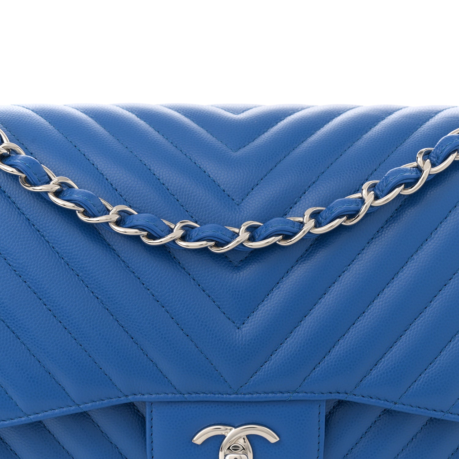 Chanel Caviar Chevron Quilted Jumbo Double Flap Blue 8 of 10