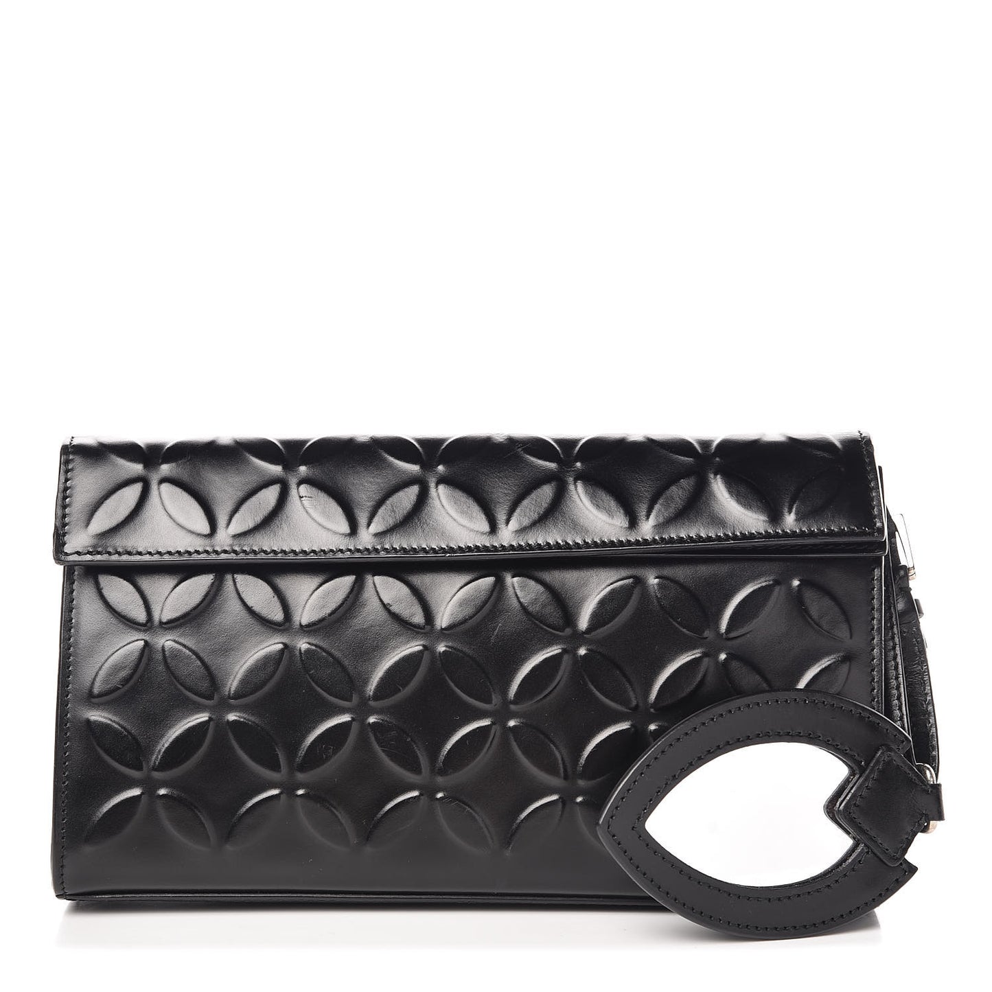 Calfskin Relief Grande Petale Pochette Clutch Black