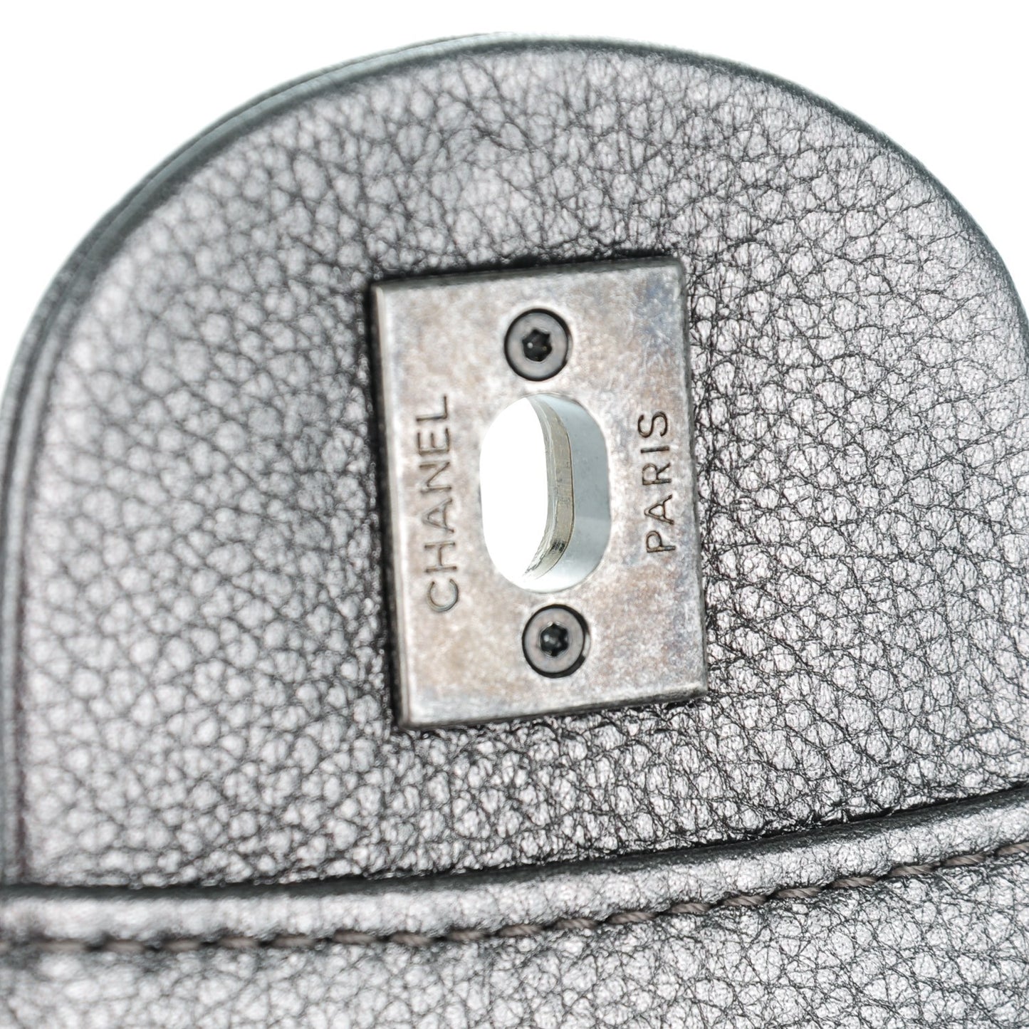 Metallic Grained Calfskin Quilted Large Casual Pocket Tote Silver